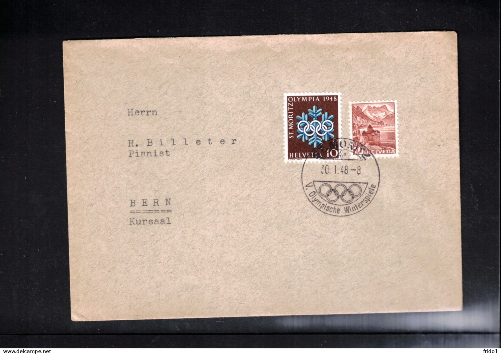 Switzerland 1948 Olympic Games St.Moritz Interesting Letter With Opening Day Postmark - Invierno 1948: St-Moritz