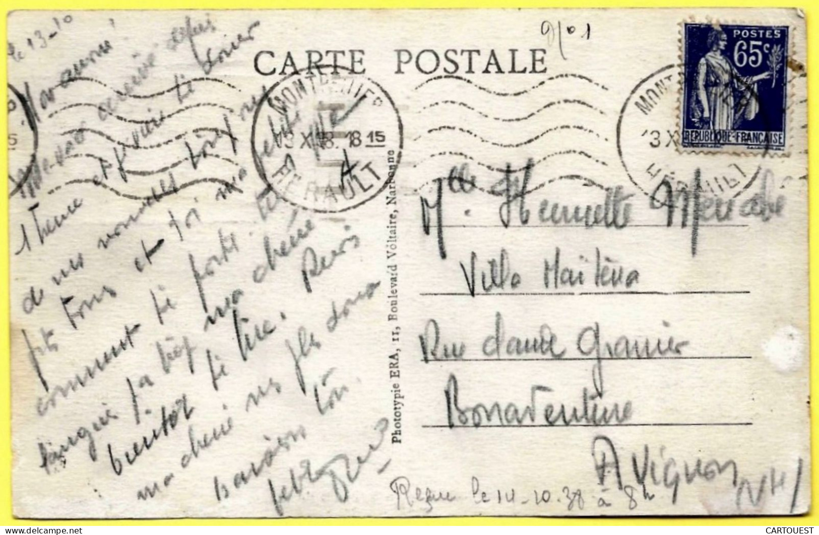 CPA CASTELNAU LES LEZ Vue Du Parc Monplaisir  1938 ( Buvette Animée ) - Castelnau Le Lez