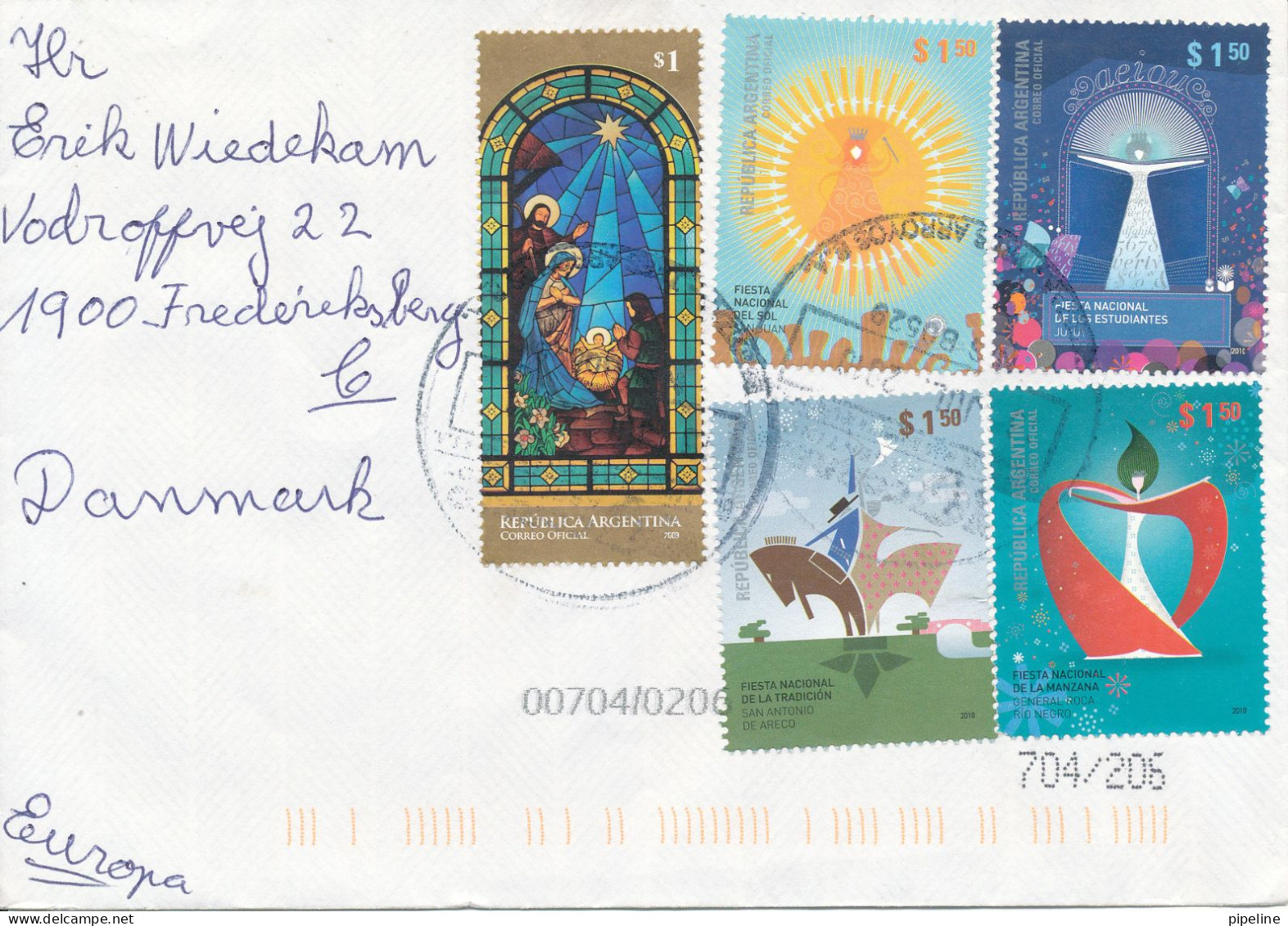 Argentina Cover Sent To Denmark 2010 With More Topic Stamps - Lettres & Documents