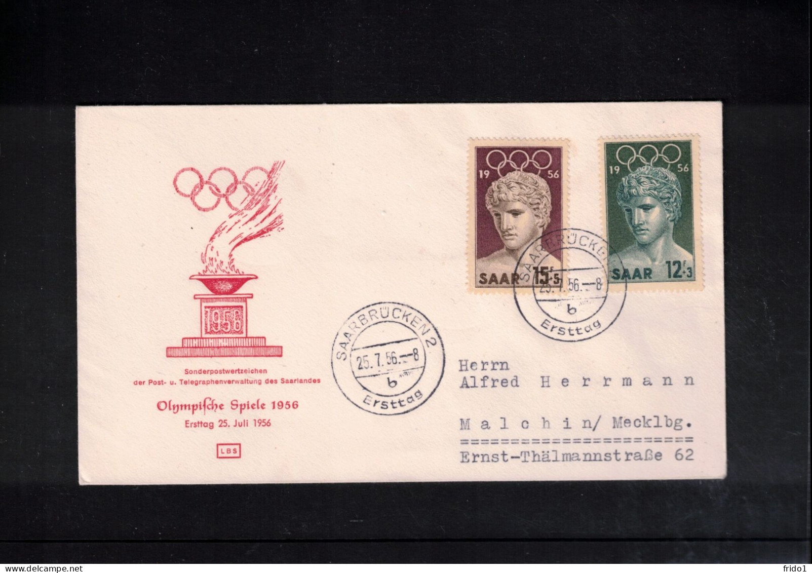 Saar 1956 Olympic Games Melbourne FDC - Verano 1956: Melbourne