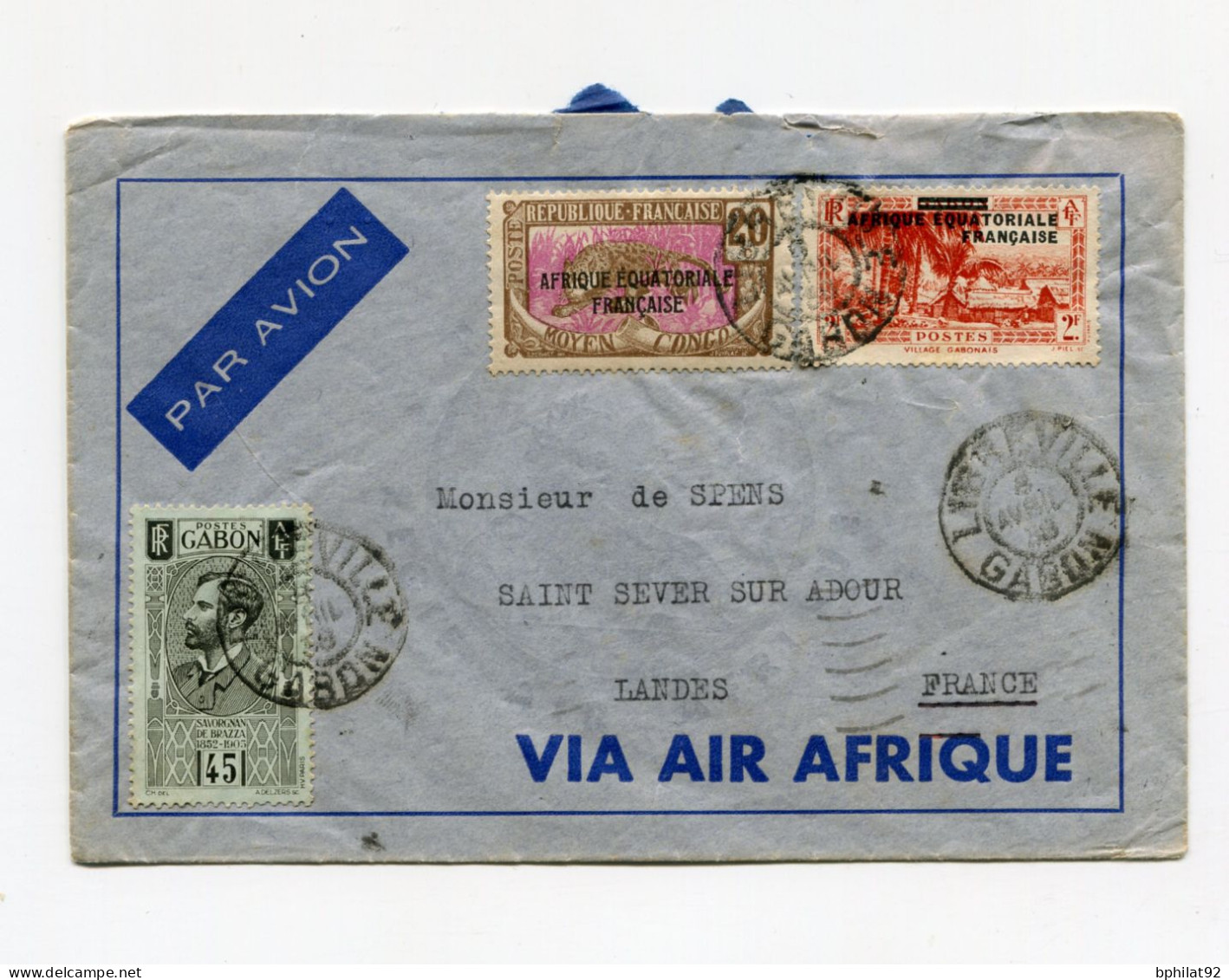 !!! AEF, LETTRE PAR AVION DE LIBREVILLE DE 1938 POUR ST SEVER - Cartas & Documentos