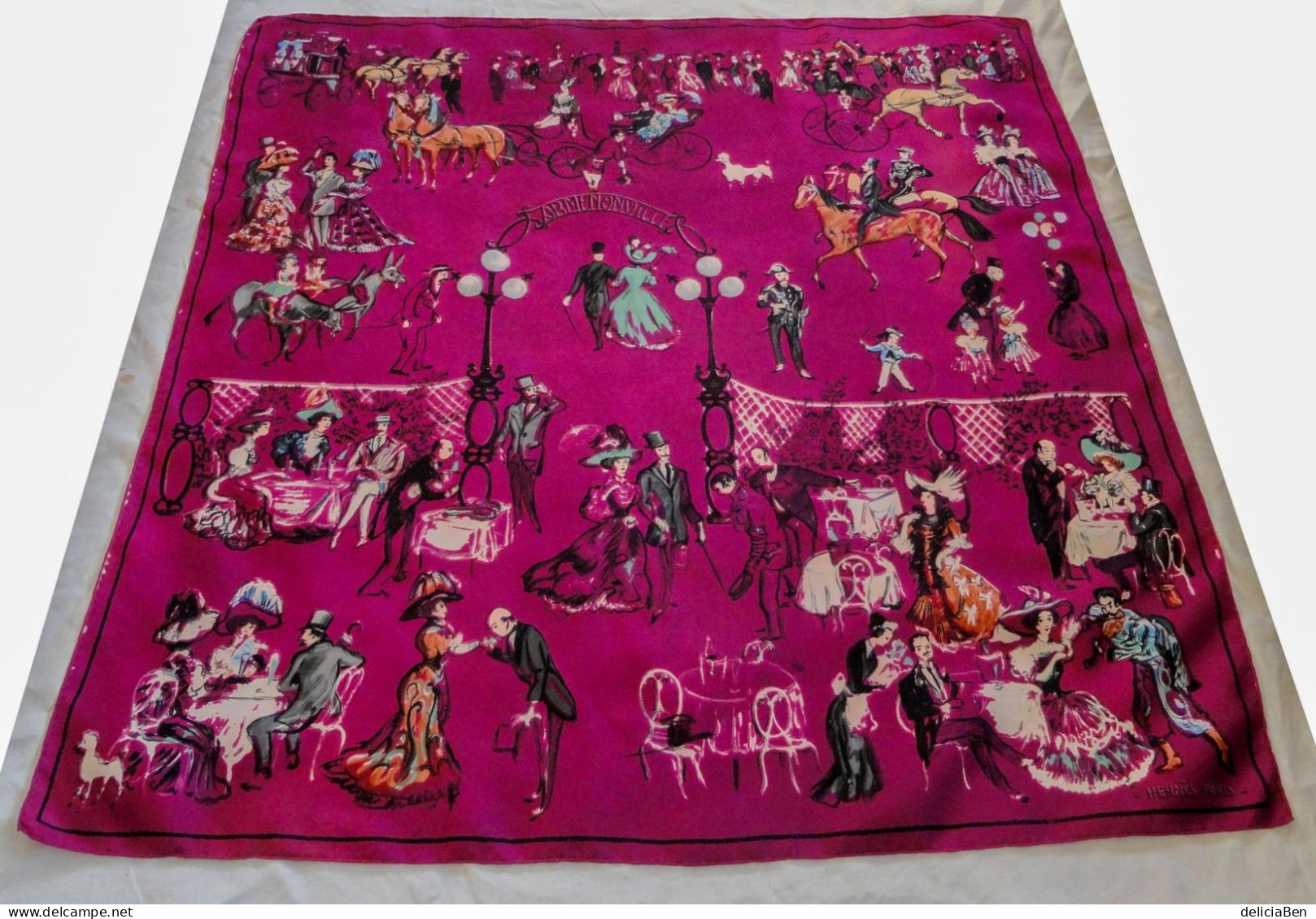 HERMÈS « Armenonville. » Carré 90cm/ 90cm. Foulard Collector Vintage 1961. Copyright De 1967. Jamais Réédité. - Dentelles Et Tissus