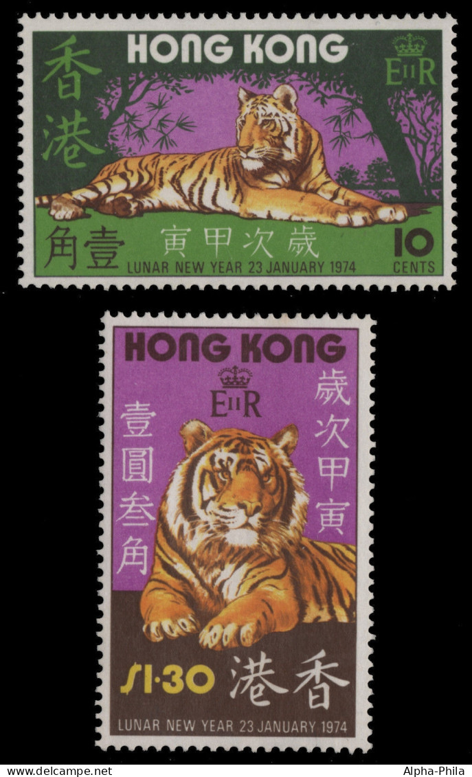 Hongkong 1974 - Mi-Nr. 287-288 ** - MNH - Wildtiere / Wild Animals - Tiger - Unused Stamps