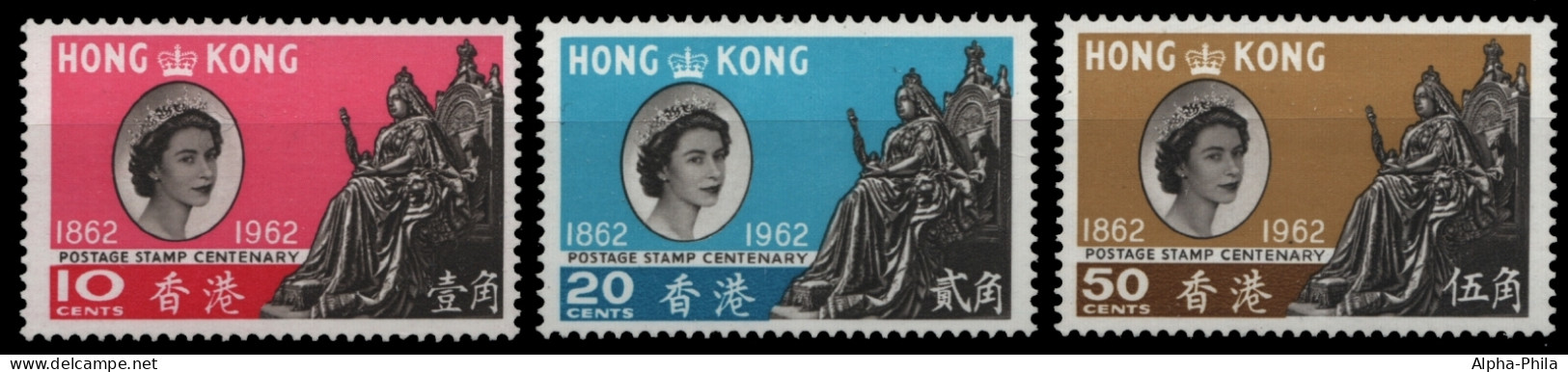 Hongkong 1962 - Mi-Nr. 193-195 ** - MNH - 100 Jahre Hongkong-Briefmarken - Ongebruikt
