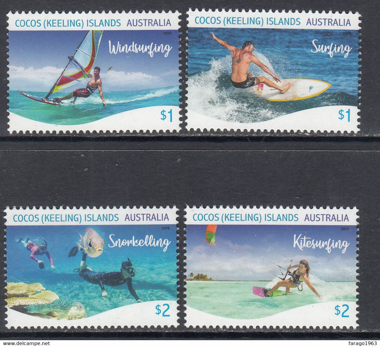 2019 Cocos Keeling Islands Water Sports Surfing Sailing Complete Set Of 4 MNH - Cocos (Keeling) Islands