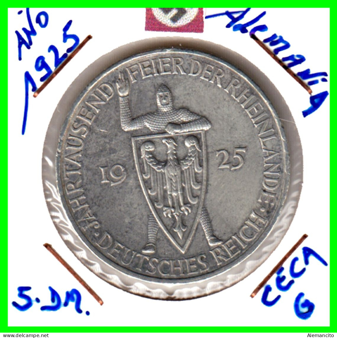 ALEMANIA WEIMAR REPUBLIC MONEDA DE 5.00 –REICHS MARK AÑO 1925 F – KM 43 PLATA EBC XF - 36 Mm 25 Gr - CONMEMORATIVA - 5 Reichsmark