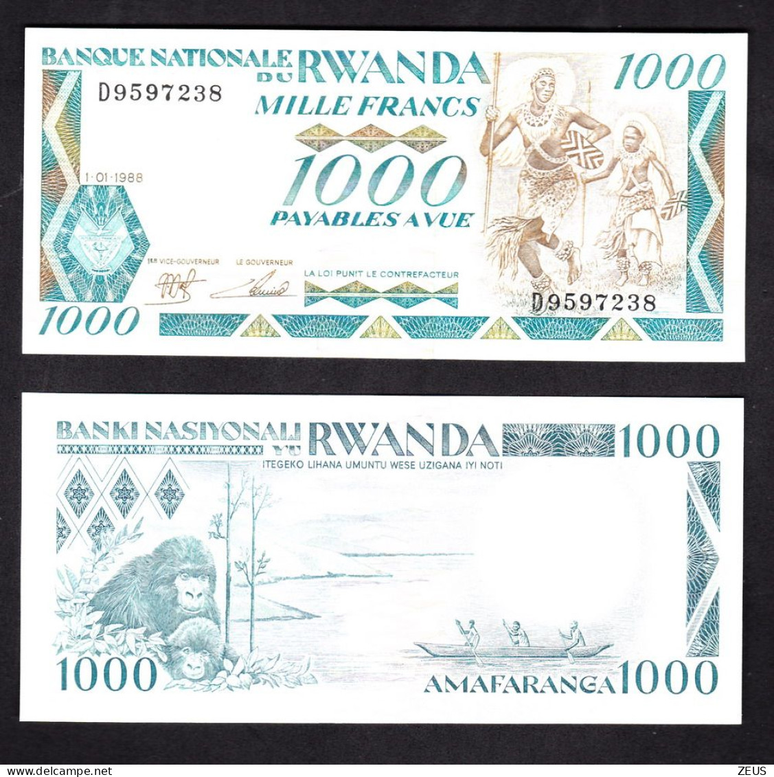 RWANDA 1000 FRANCHI 1988 PIK 21  FDS - Ruanda