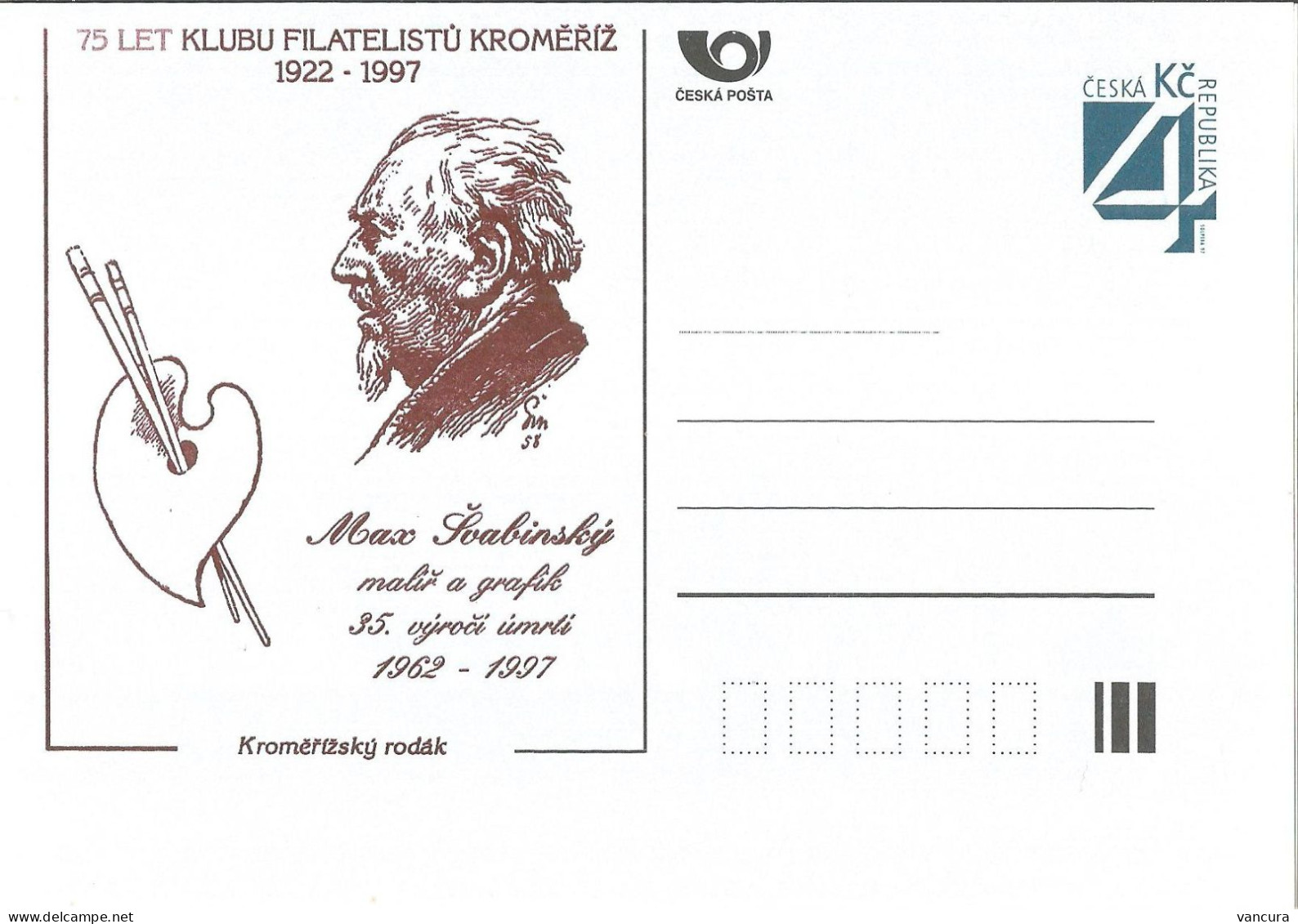 CDV C Czech Republic 75 Years Of The Kromeriz Stamp Collectors Max Svabinsky 1997 - Grabados