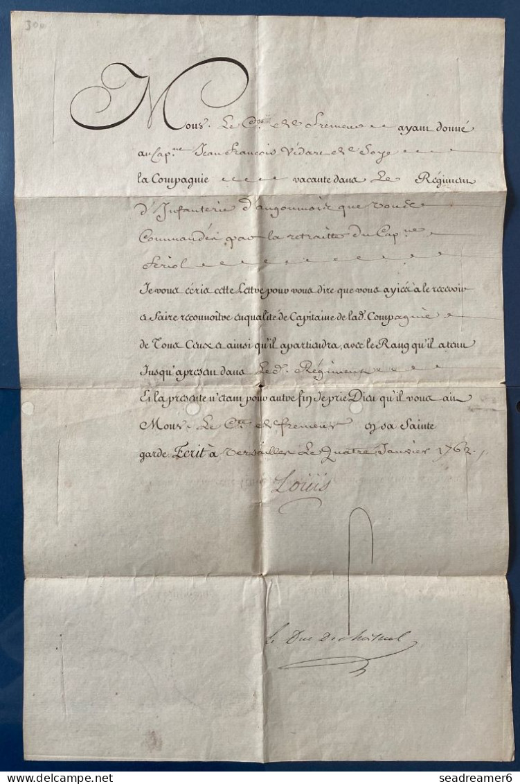 Lettre 4 Janv 1762 De VERSAILLES Du DUC De CHOISEUL Pour Introduire Un Capitaine Au CMdt Du Regiment D'ANGOUMOIS RR - ....-1700: Precursori