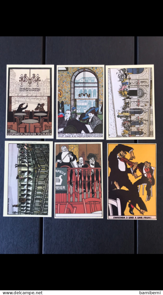 Wiener Werkstaette Serie 12 Cartes Postales Avec Le Pochet. Kaffeehaus Ist Ueberall. Edition Moderne De Brandstatter - Wiener Werkstätten