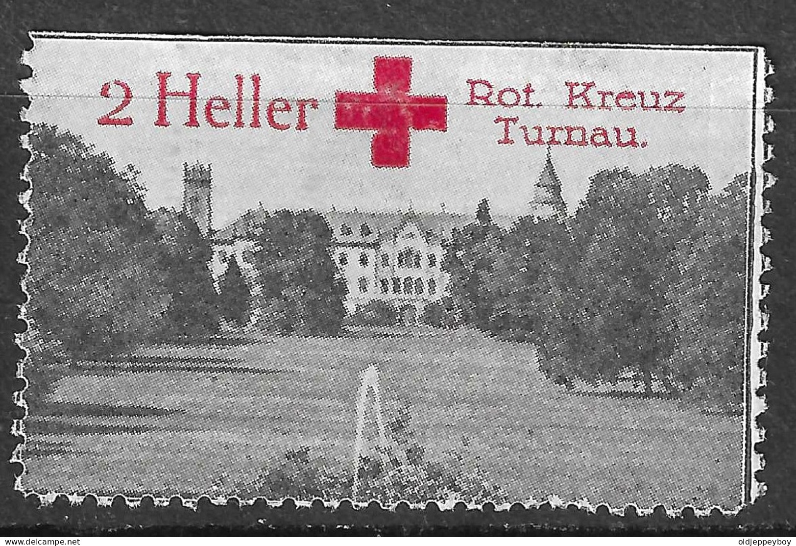 KuK K.u.K AUSTRIA Bohemia WWI 1916 Red Cross Rotes Kreuz Croix Rouge VIGNETTE Turnau TURNOV Skál Groß Skal HOTEL Castle  - Croce Rossa