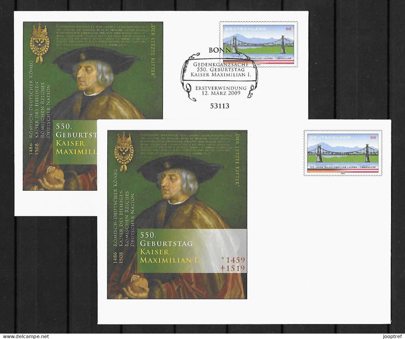 2003/2009 Joint Germany And Austria, 2 POSTAL STATIONARIES GERMANY MINT+FDC CANCELLED: Salzach Bridge - Gezamelijke Uitgaven