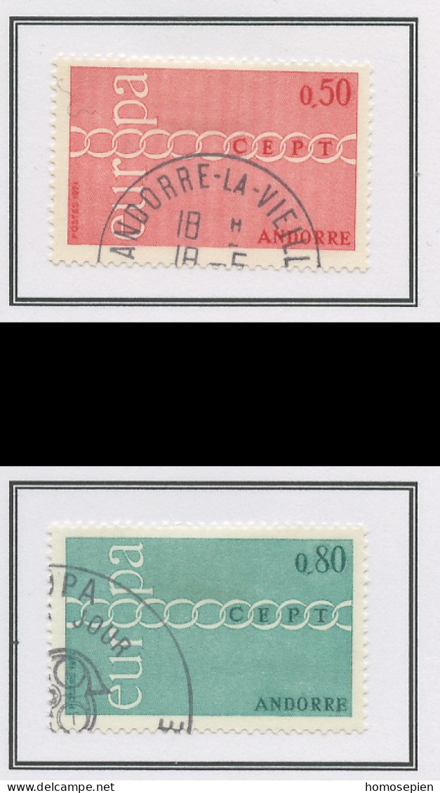 Andorre Français - Andorra 1971 Y&T N°212 à 213 - Michel N°232 à 233 (o) - EUROPA - Gebraucht