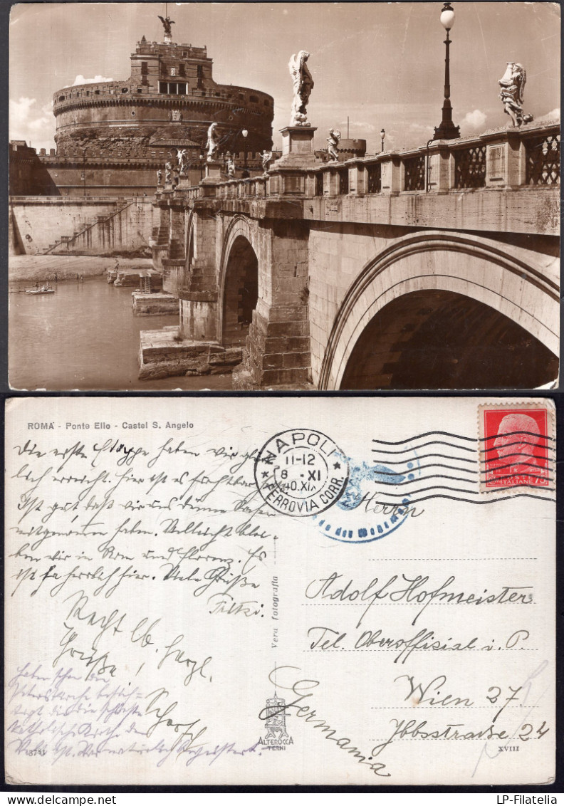 Italia - 1940 - Roma - Ponte Elio - Castel San Angelo - Parcial Postmark Wermacth - Bruggen