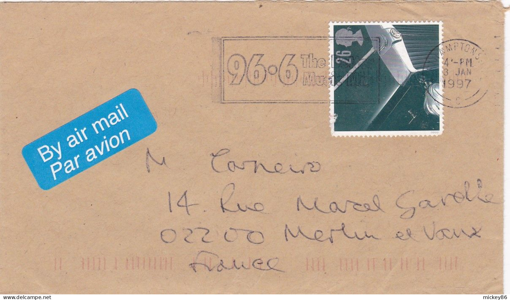 G-B -1997--- Lettre Hampton Pour Mercin En Vaux-02 (France)-beau Timbre N° 1916 ,cachet  Date   3- JAN -1997 -- - Storia Postale