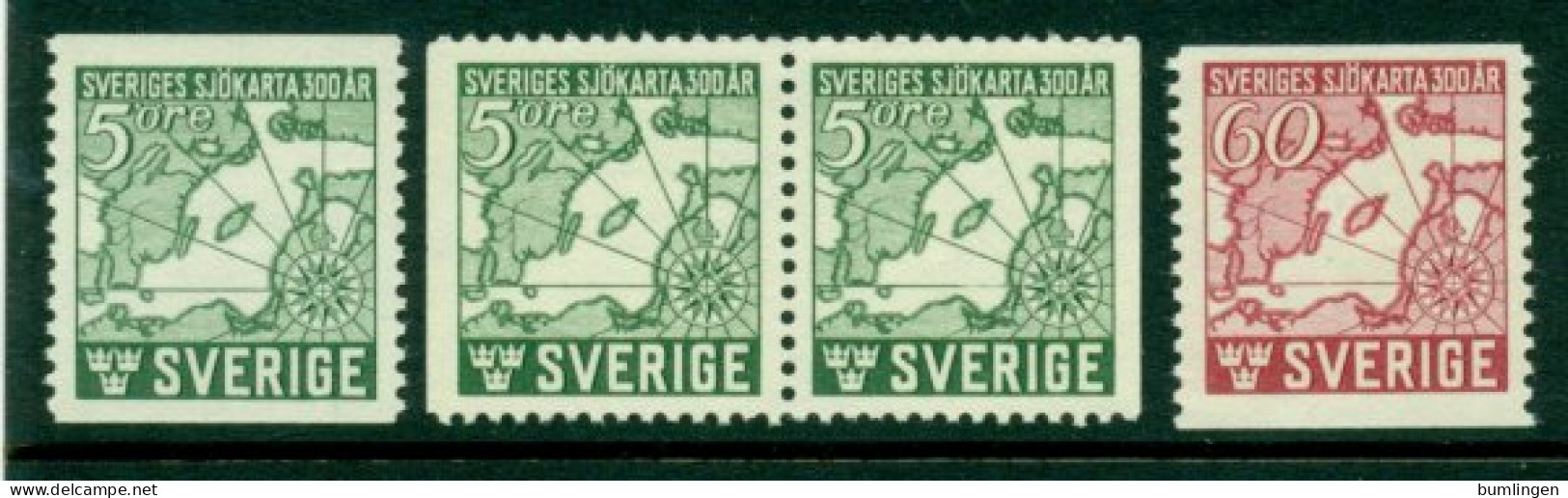 SWEDEN 1944 Mi 304-05 Incl Dl/Dr Pair** 400th Anniversary Of The Swedish Marine Map [L3255] - Géographie
