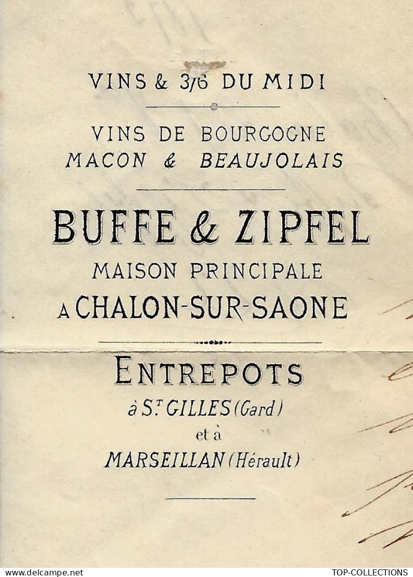 1870 ENTETE Vins Du Midi Timbre Ceres Chalon Sur Saone Saone Et Loire Oblit. Gr. Ch. 842  Buffe & Zipfel Pour St Gilles - 1849-1876: Periodo Clásico