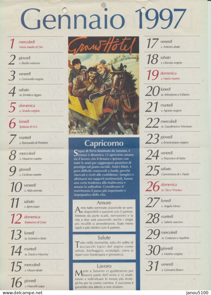 VIEUX PAPIERS    CALENDRIER  1997 ( Grand Format)      " GRAND HOTEL "      ITALIE. - Grossformat : 1991-00