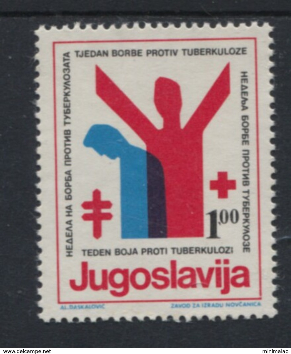 Yugoslavia Charity Stamp TBC 1976 Cross Of Lorraine,  Red Cross Week Tuberculosis, MNH - Beneficenza