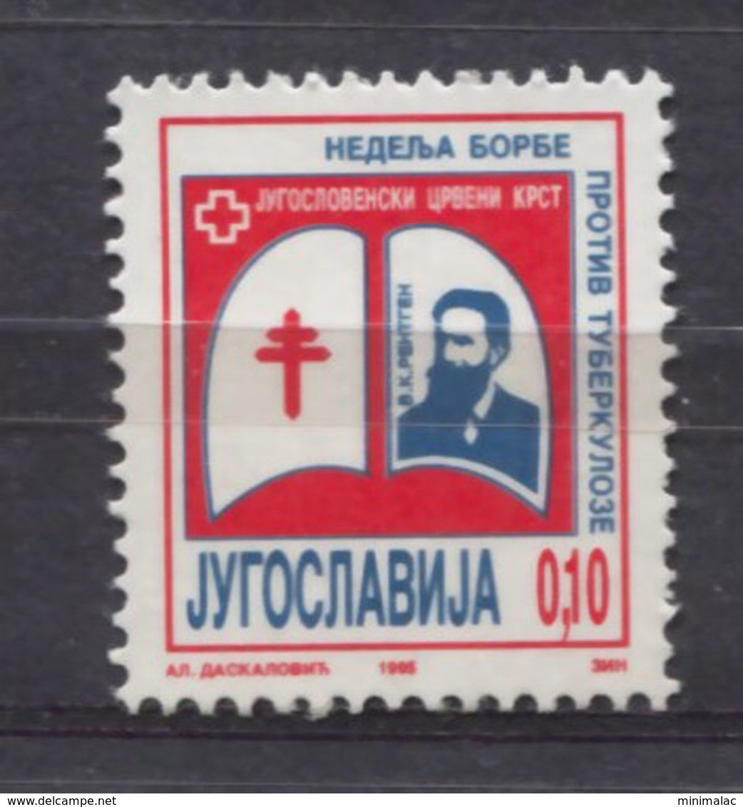 Yugoslavia Charity Stamp TBC 1995 Cross Of Lorraine,  Red Cross Week Tuberculosis, MNH - Beneficenza