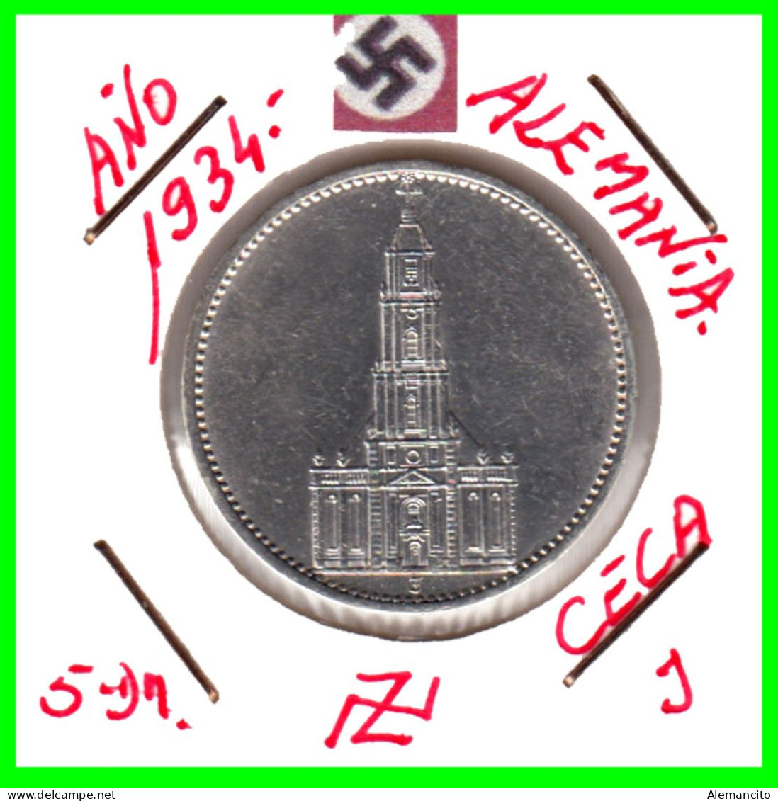ALEMANIA TERCER REICHS  MONEDA DE 5.00 –DEUTFCHES REICHS MARK AÑO 1934 J – KM 83 PLATA  - 1º ANIVERSARIO DOMINIO NAZI 1 - 5 Reichsmark