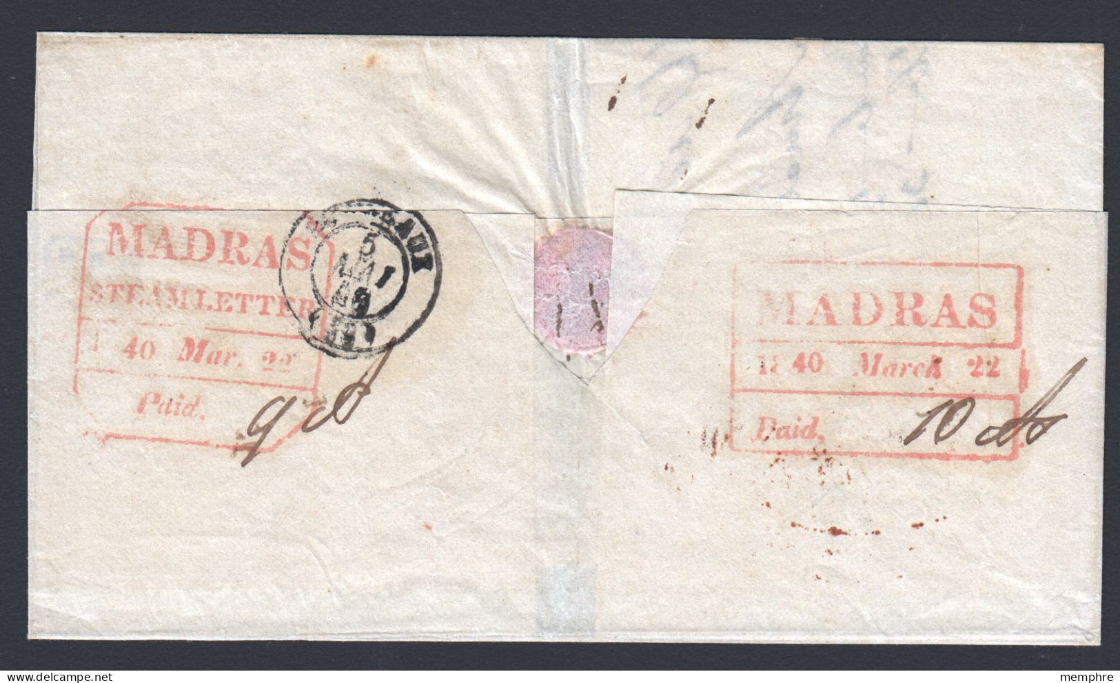 1840  Madras Shipletter To France Bordeaux Receiver On Back Boxed «Paquebots De La Méditerrannée» And Oval «India» - ...-1852 Voorfilatelie