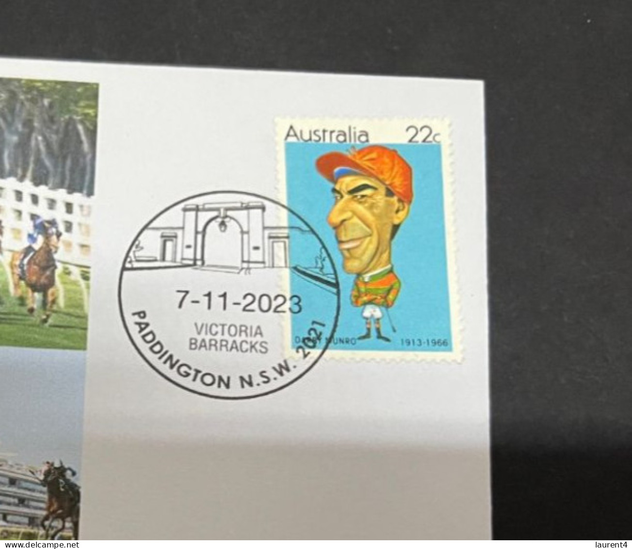8-11-202 (1V 37) Australia - 7th November 2023 - Melbourne Cup (winner Without A Fight - Ridder Mark Zahra) Jockey Stamp - Cartas & Documentos