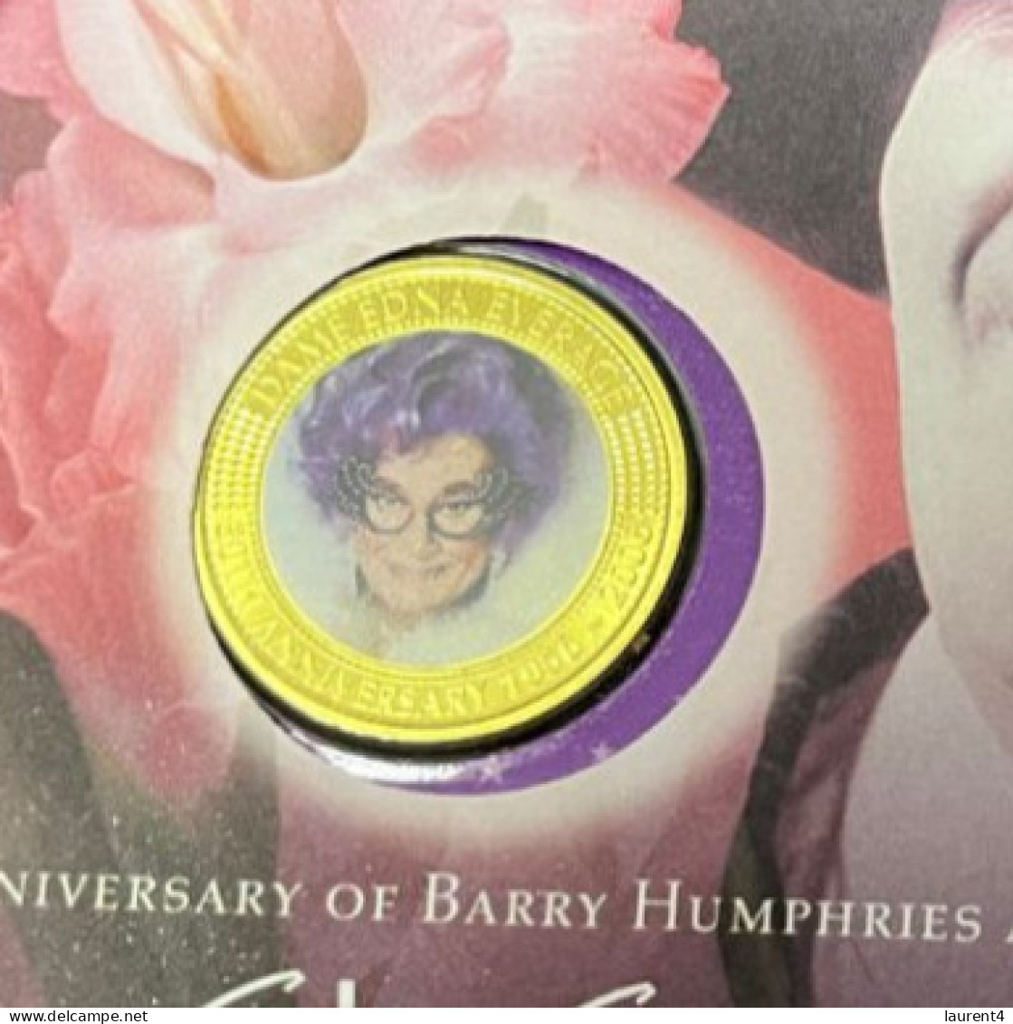 8-11-2023 (1 V 37) Australia - Dame Edna Everage 50th Anniversary (Edna Colored On Cover With 50 Cents Coin) 2006 PNC - 50 Cents