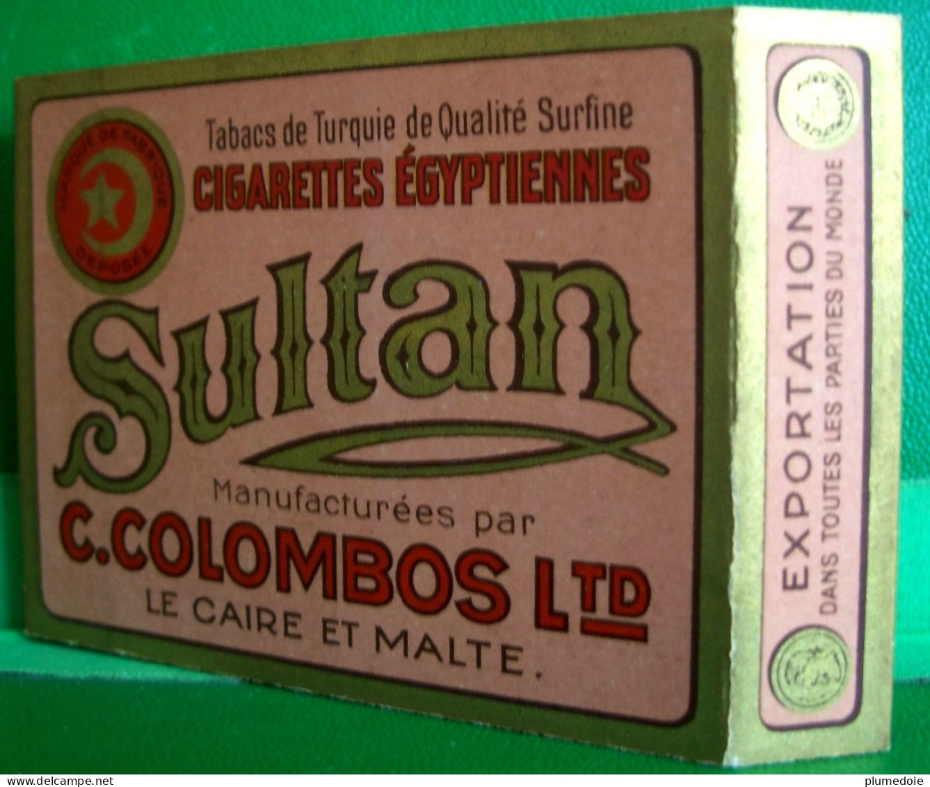 ETUI Couverture  De PAQUET De CIGARETTES VIDE Début XX°  SULTAN  , Ca 1920 , COVER OF OLD EMPTY BOX , C.COLOMBOS Ltd - Empty Cigarettes Boxes