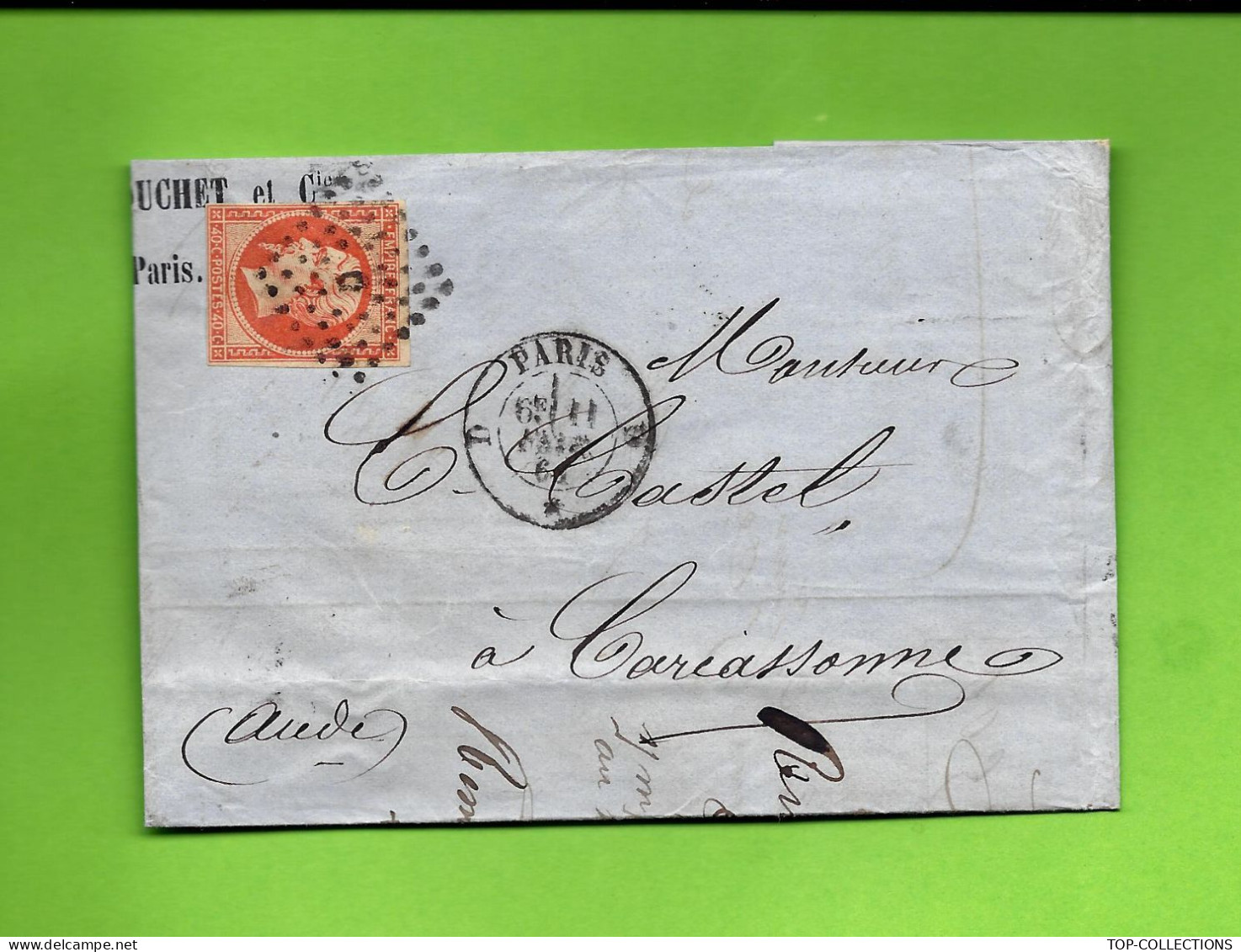 1861  De Paris Bordereau Offroy Fouchet Banque Timbre Empire Oblitéré Pour Carcassonne  Aude Dest. Castel - 1849-1876: Klassik