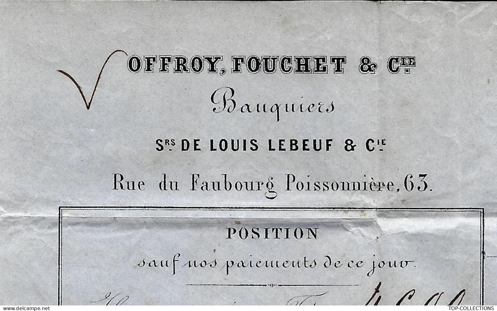 1861  De Paris Bordereau Offroy Fouchet Banque Timbre Empire Oblitéré Pour Carcassonne  Aude Dest. Castel - 1849-1876: Période Classique