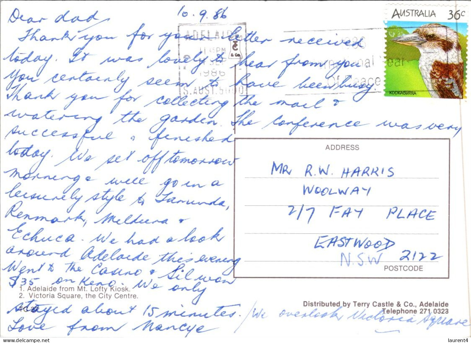 8-11-2023 (1 V 40) Australia (posted With Stamp 1986) - SA - City Of Adelaide - Adelaide