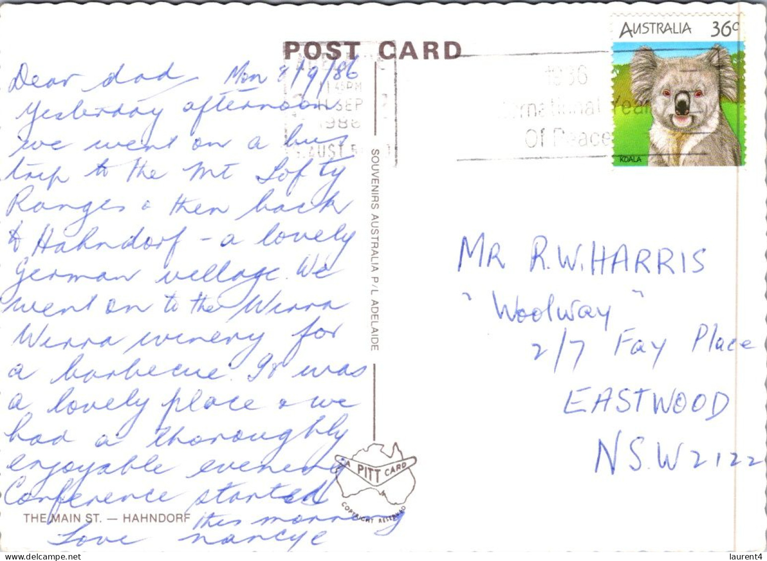 8-11-2023 (1 V 40) Australia (posted With Stamp 1986) - SA - Hahndorf - Sonstige & Ohne Zuordnung