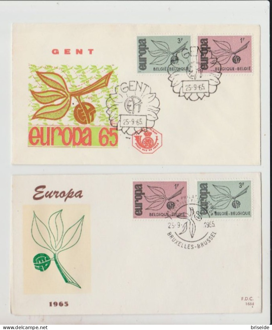 1965 N.2 BUSTE EUROPA CEPT PREMIER JOUR D'EMISSION FIRST DAY COVER ERSTTAGSBRIEF 1°GIORNO EMISSIONE BELGIQUE BELGIE - 1965