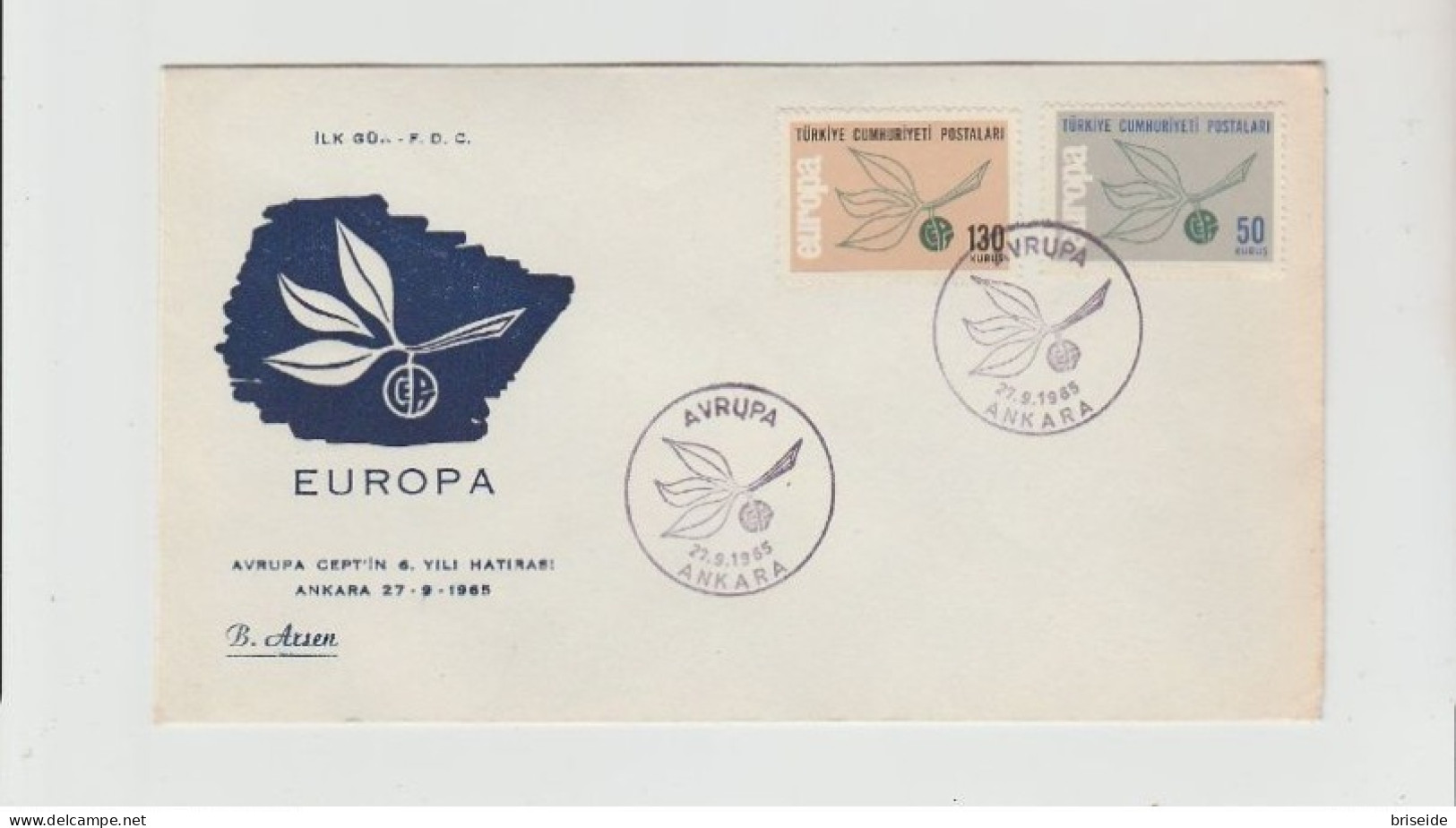 1965 N.1 BUSTE EUROPA CEPT PREMIER JOUR D'EMISSION FIRST DAY COVER ERSTTAGSBRIEF 1°GIORNO EMISSIONE TURKIYE CUMHURIYETI - 1965