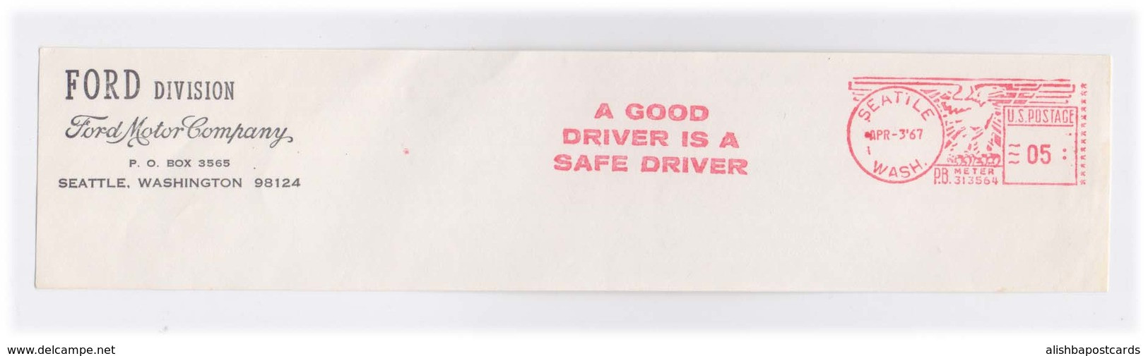 EMA Meter Frank Front Cover Cut Red Meter Mark A Good Driver Is A Safe Driver Slogan US POSTAGE - Accidentes Y Seguridad Vial