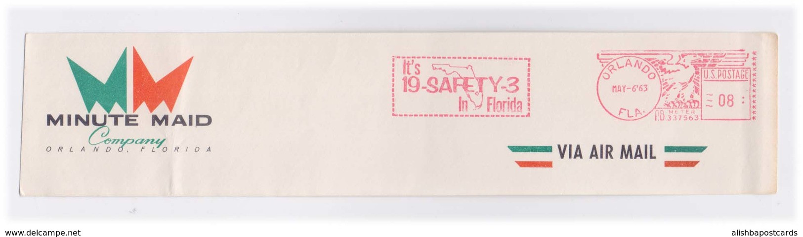 EMA Meter Frank Front Cover Cut Red Meter Mark It Is 19 Safety Y 3 In Florida Pictograph Slogan US POSTAGE - Accidents & Road Safety