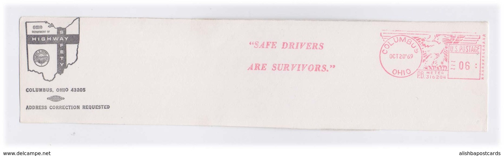 EMA Meter Frank Front Cover Cut Red Meter Mark Safe Drivers Are Survivors Slogan US POSTAGE - Accidentes Y Seguridad Vial