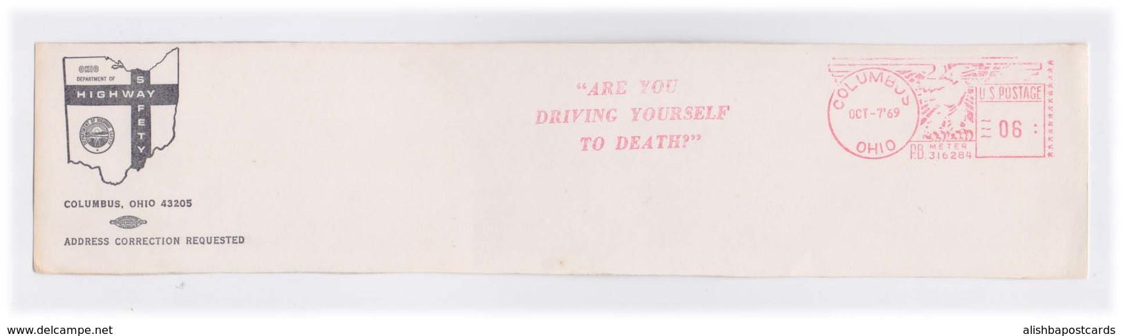 EMA Meter Frank Front Cover Cut Red Meter Mark Are You Driving Yourself To Death Slogan US POSTAGE - Unfälle Und Verkehrssicherheit