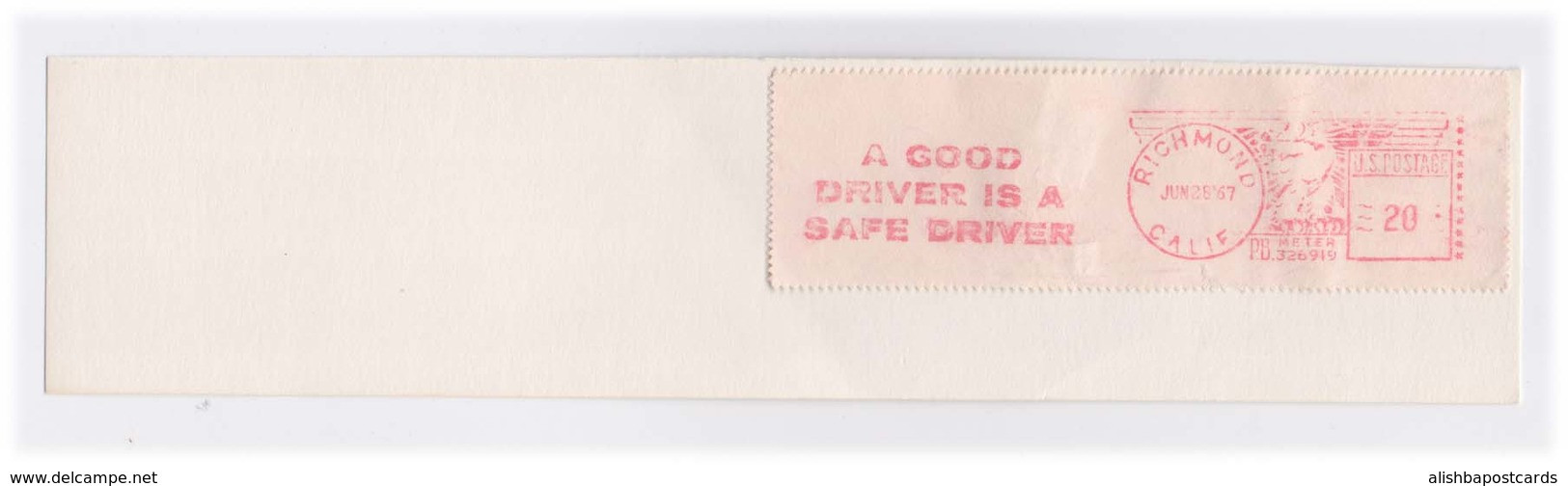 EMA Meter Frank Front Cover Cut Red Meter Mark A Good Drive Is A Safe Driver Slogan US POSTAGE - Accidents & Road Safety