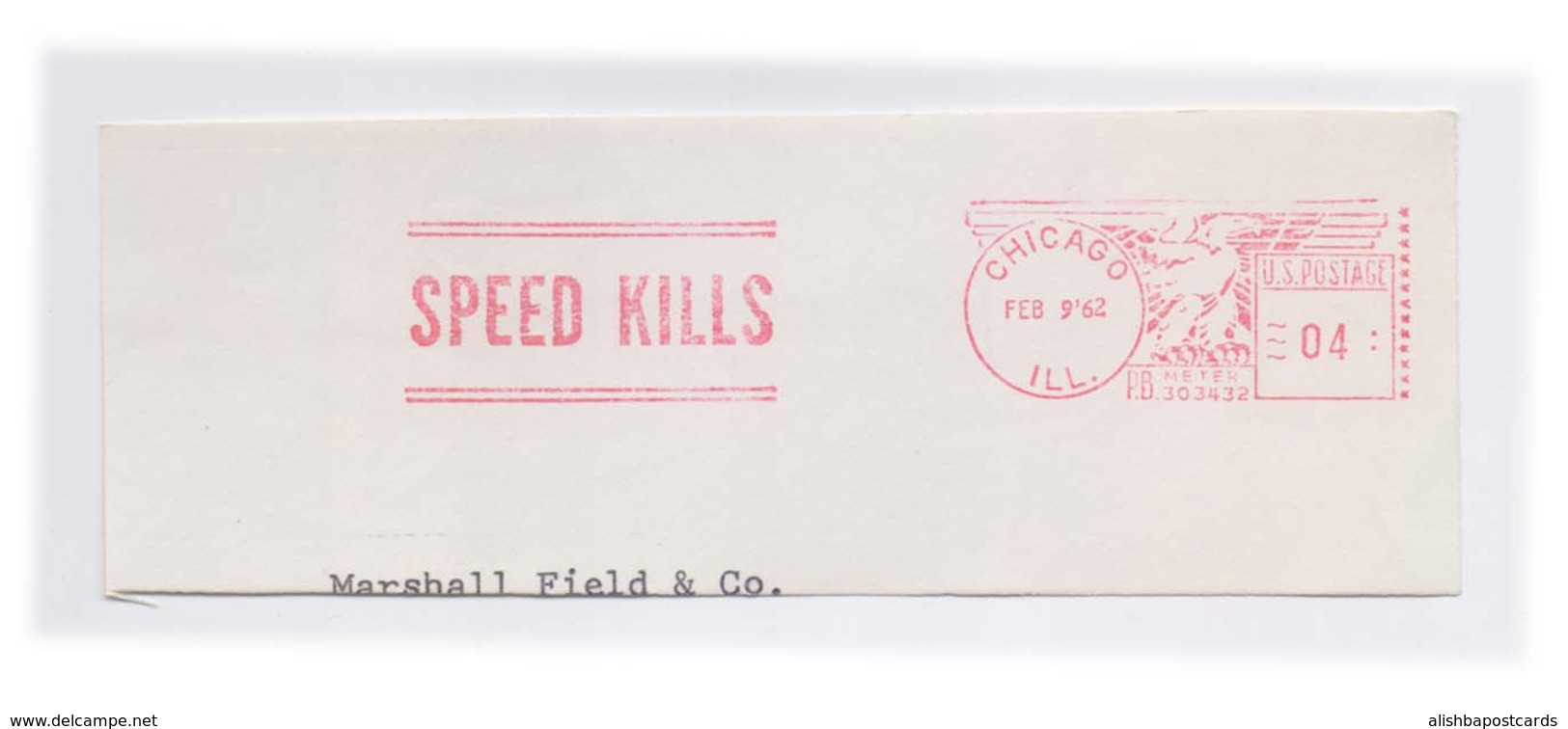 EMA Meter Frank Front Cover Cut Red Meter Mark Speed Kills Slogan US POSTAGE - Accidentes Y Seguridad Vial