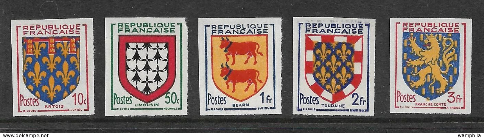 France  N°899/903**.non Dentelé, Armoirie  Artois, Limousin, Béarn, Touraine, Franche-Comté. - 1951-1960
