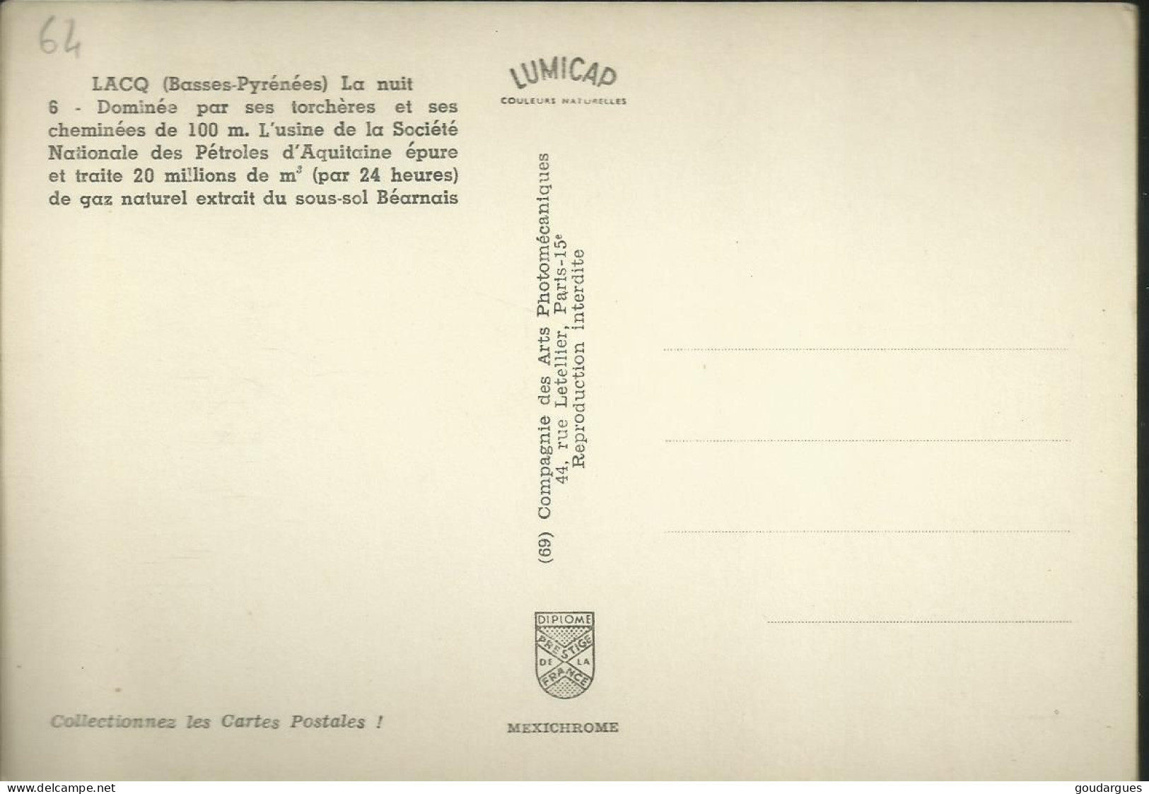 Lacq , La Nuit - Dominée Par Ses Torchères Et Ses Cheminées De 100m. L'Usine De La Société Nationale Des Pétroles..- (P) - Lacq