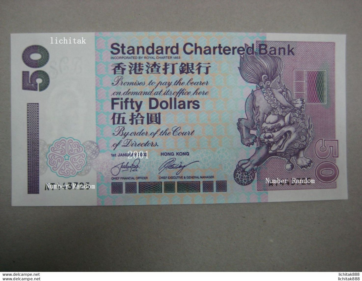 2001 Hong Kong Standard Charter Bank  $50 UNC  Number Random - Hong Kong