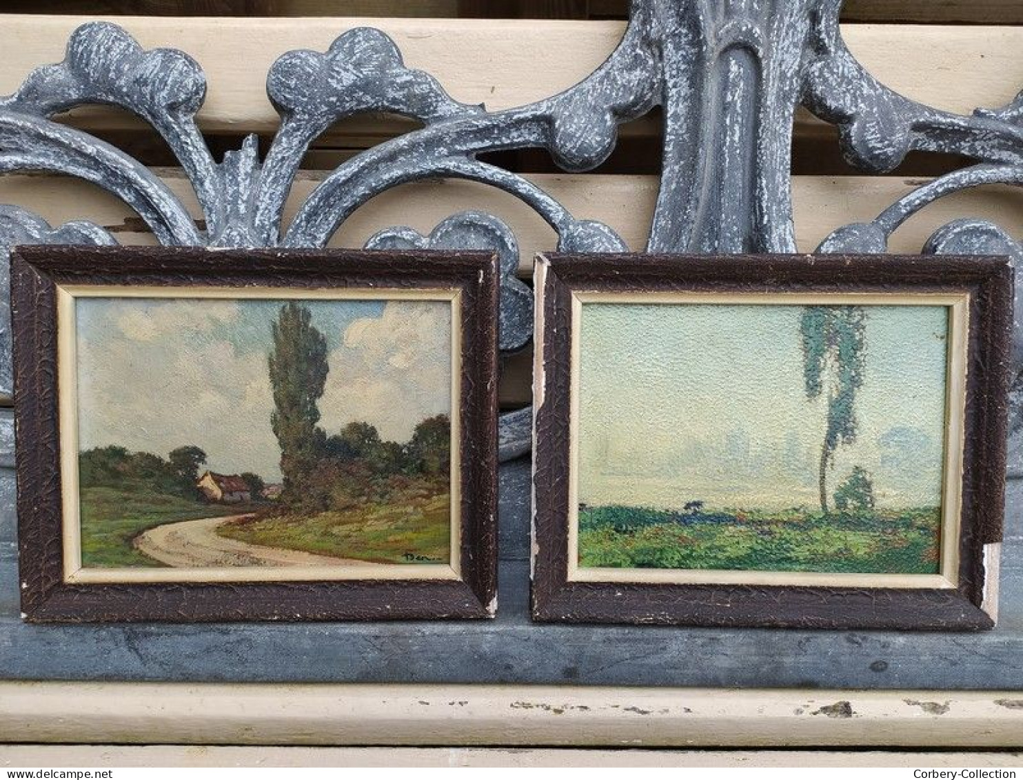 Anciens Tableaux Pendants Paysages Campagne Signé Ben.. - Oelbilder