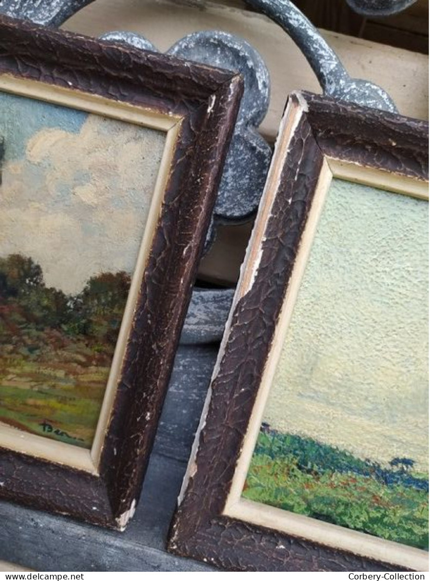 Anciens Tableaux Pendants Paysages Campagne Signé Ben..