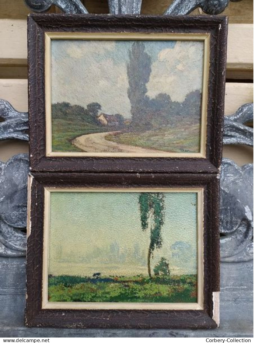 Anciens Tableaux Pendants Paysages Campagne Signé Ben..