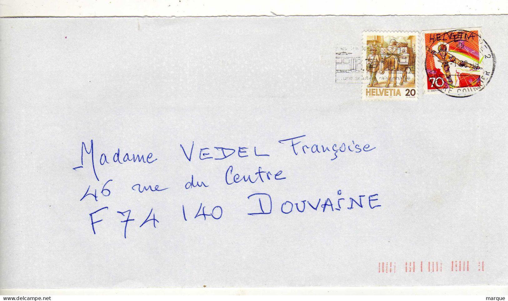 Enveloppe SUISSE HELVETIA Oblitération 1200 GENEVE 28/01/1998 - Marcophilie