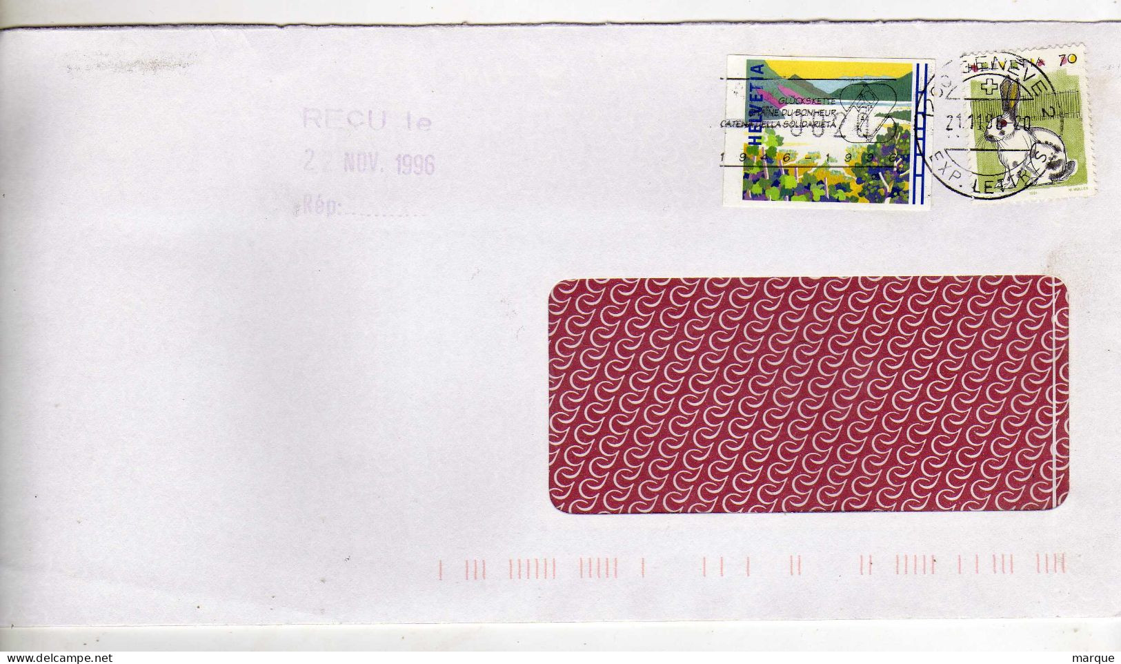 Enveloppe SUISSE HELVETIA Oblitération 1200 GENEVE 2 21/11/1996 - Marcophilie
