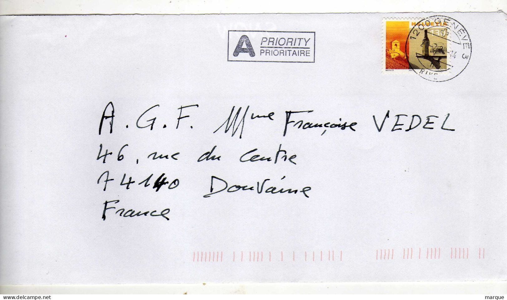 Enveloppe SUISSE HELVETIA Oblitération 1200 GENEVE 3 21/02/1998 - Marcophilie